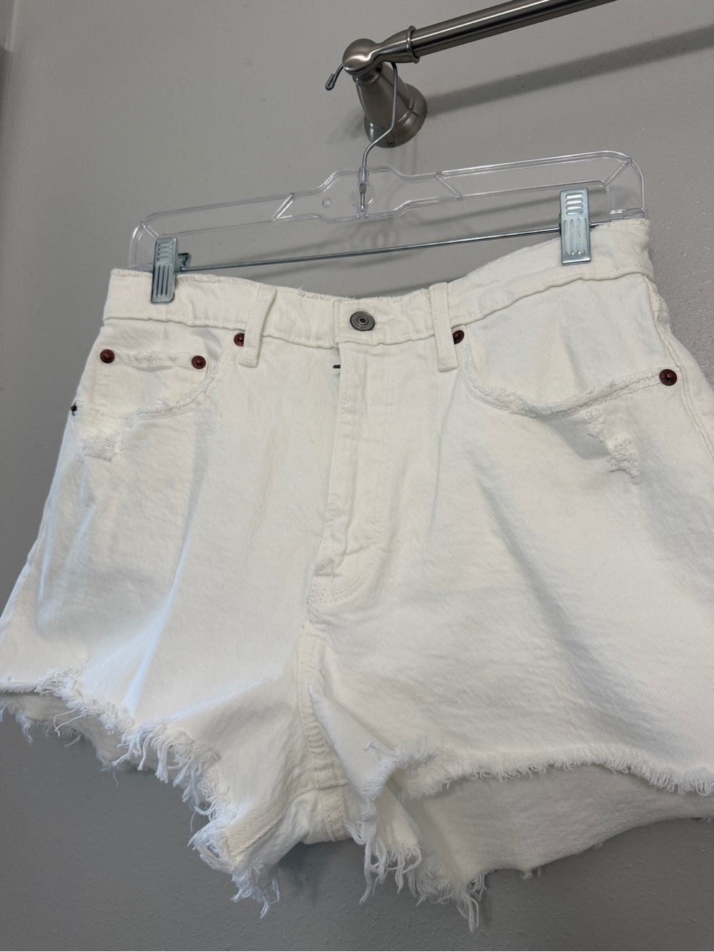 Abercrombie & Fitch White Denim Frayed Hem Women's Shorts Curve Love